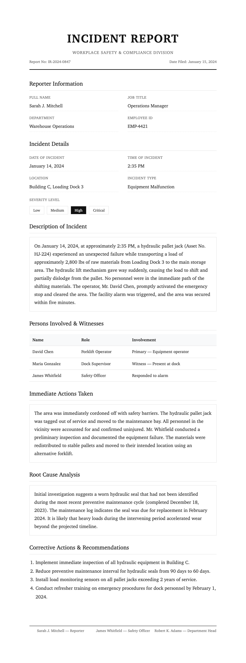 Classic professional incident report